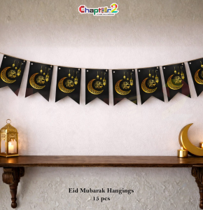 Eid Mubarak Decorative Hanging Bunting – Black & Gold (15 Pcs) (6.5 Inch)