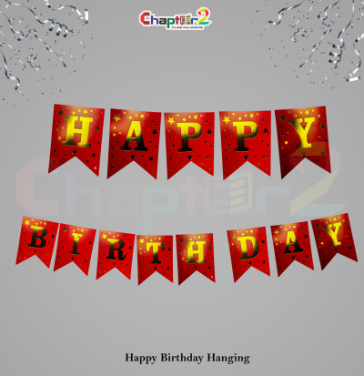 Happy Birthday Hanging Banner – Red & Gold Party Decoration for Birthday Celebrations