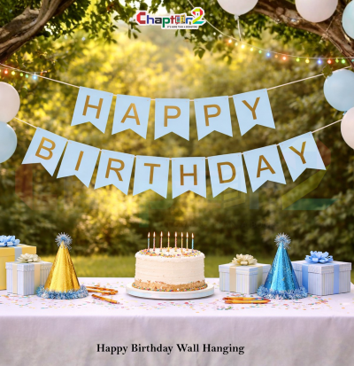 Happy Birthday Wall Hanging Banner – Blue & Gold Party Decoration for Indoor & Outdoor Celebrations