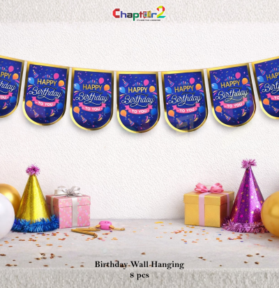 Happy Birthday Wall Hanging Banner (8 Pcs) – Blue Party Decoration, 6.5 Inch Size