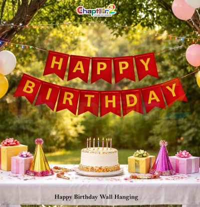 Happy Birthday Wall Hanging Banner – Red & Yellow Party Decoration