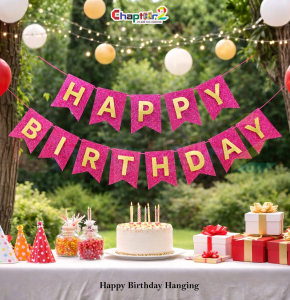 Happy Birthday Glitter Hanging Banner – Pink & Gold Party Decoration