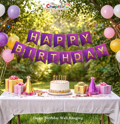 Happy Birthday Wall Hanging Banner (8 Pcs) – Purple & Gold Party Decoration, 7 Inch