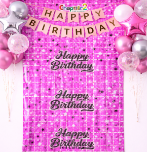 Pink Happy Birthday Foil Curtain Backdrop – Party Decoration Background