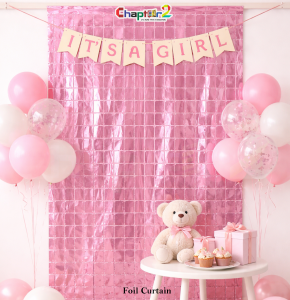Pink Foil Curtain Backdrop – Baby Girl & Baby Shower Decoration