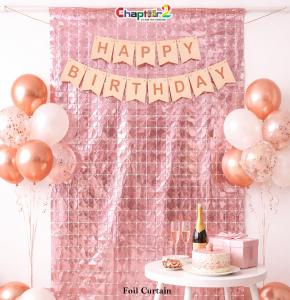 Rose Gold Foil Curtain Backdrop – Happy Birthday Party Decoration