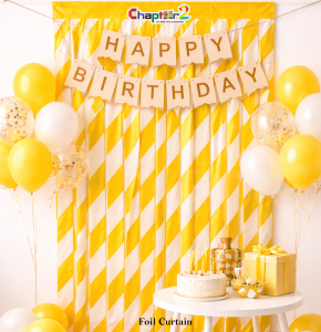 Yellow Birthday Foil Curtain Backdrop – Party & Photo Booth Decoration