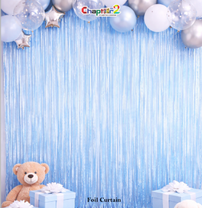 Light Blue Foil Curtain Backdrop – Party & Baby Shower Decoration