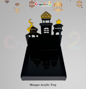 Mosque Acrylic Tray – Black & Gold Islamic Decorative Serving Tray for Ramadan & Eid