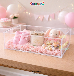 Premium Transparent Acrylic Gift Box 12x8x4 Inches – Baby Girl Hamper Box, Newborn Gift Packaging & Luxury Acrylic Tray Box
