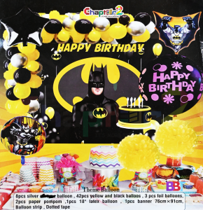 Batman Theme Birthday Balloon Decoration Set – Superhero Happy Birthday Party Backdrop Kit for Kids
