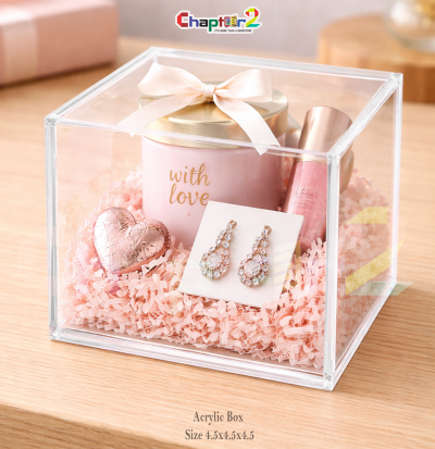 Transparent Acrylic Gift Box 4.5×4.5×4.5 Inch – 3mm Clear Acrylic Hamper Display Box