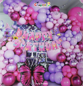 Butterfly Birthday Decoration Set – Pink & Purple Balloon Party Kit for Girls