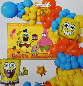 SpongeBob Theme Birthday Balloon Decoration Set – Happy Birthday Cartoon Party Backdrop Kit for Kids