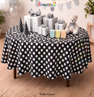 Black Polka Dot Table Cover 54x72 Inches – Disposable Party Table Cloth for Birthday & Events