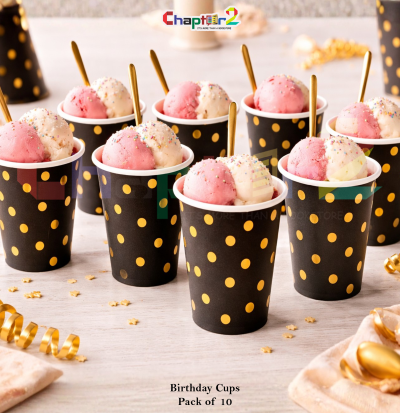 Black & Gold Polka Dot Disposable Party Cups – Premium Elegant Design (Pack of 10)