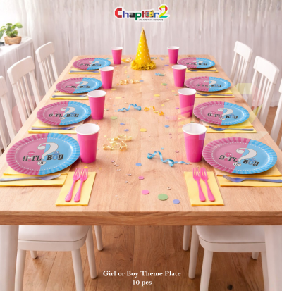Gender Reveal Theme Disposable Paper Plates 7x7 Inches – Girl or Boy Party Plates Set (Pack of 10)