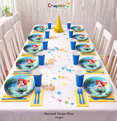 Mermaid Theme Disposable Paper Plates 7x7 Inches – Under the Sea Birthday Party Plates Set (Pack of 10)
