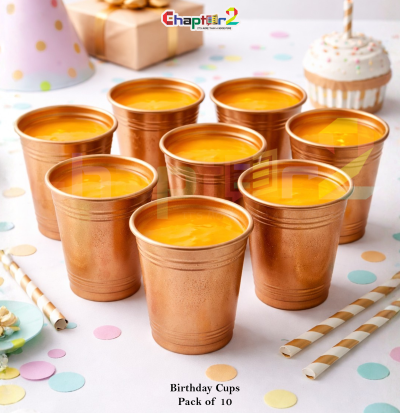 Gold Disposable Plastic Party Cups – Premium Birthday & Event Drink Cups Set (Pack of 10)