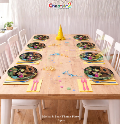 Masha & Bear Theme Disposable Paper Plates 7x7 Inches – Kids Cartoon Birthday Party Plates Set (Pack of 10)