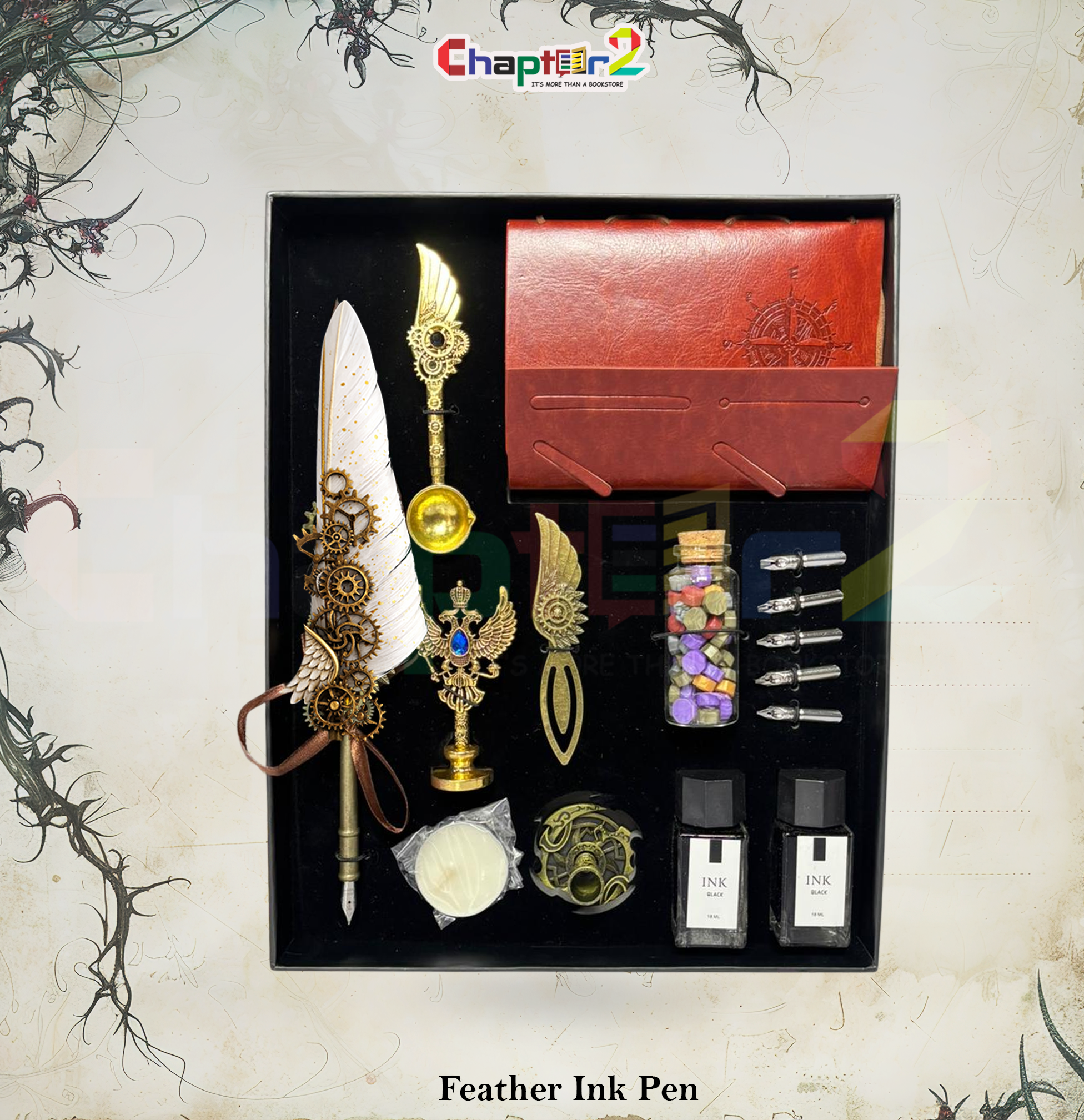 5305145a Harry Potter Feather Quill Ink Pen Gift Set with Notebook Vintage Calligraphy Writing Kit 9 Pieces Set