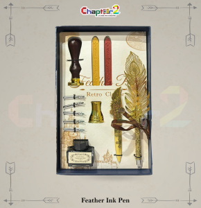 Deluxe Retro Feather Ink Pen Gift Set – Vintage Quill with 5 Nibs, Ink Bottle, Wax Seal Stamp & Stand