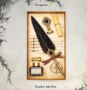 Luxury Black Feather Ink Pen Gift Set – Vintage Quill with 5 Nibs, Ink Bottle, Wax Seal Stamp & Sealing Wax