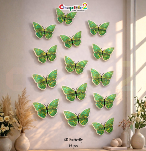 Holographic Green 3D Butterfly Wall Decor Set – 12 Pcs (3x4 Inch Each) | Iridescent Acrylic Butterfly Decoration Pakistan