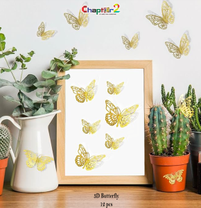 3D Metallic Gold Butterfly Wall Decor Set – 12 Pcs (Assorted Sizes) | Luxury Acrylic Butterfly Decoration for Bedroom & Event Setup