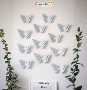 3D White Butterfly Wall Decor Set – 12 Pcs (3x4 Inch Each) | Acrylic Butterfly Wall Decoration for Bedroom & Event Setup