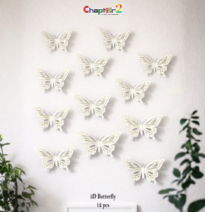 3D Off-White Butterfly Wall Decor Set – 12 Pcs (3x4 Inch Each) | Ivory Acrylic Butterfly Wall Decoration for Bedroom