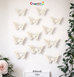 3D Cream Butterfly Wall Decor Set – 12 Pcs (3x4 Inch Each) | Ivory Acrylic Butterfly Wall Decoration for Bedroom