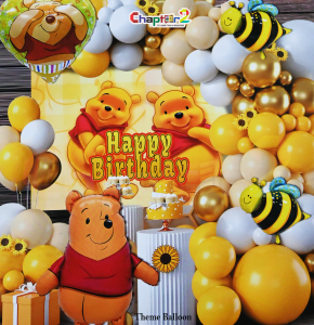 Winnie the Pooh Theme Birthday Balloon Decoration Set – Happy Birthday Pooh Bear Party Backdrop for Kids