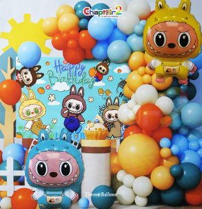 Cartoon Kids Birthday Decoration Kit – Colorful Balloon Party Set with Happy Birthday Backdrop