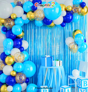 Blue Balloon Arch Decoration Set with Foil Curtain Backdrop – Party Balloon Garland Kit