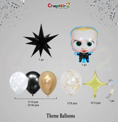 Boss Baby Birthday Theme Decoration Set – Black & Gold Happy Birthday Balloon Arch Backdrop Kit for Kids Party 2 5401542b