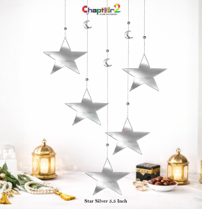 Silver Star Hanging Decoration 5.5 Inch | Ramadan & Eid Wall Hanging Star Decor Pakistan