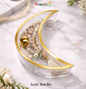 Acrylic Crescent Moon Jewelry & Tasbeeh Storage Box (7×10 Inch) – Ramadan Islamic Decor Organizer