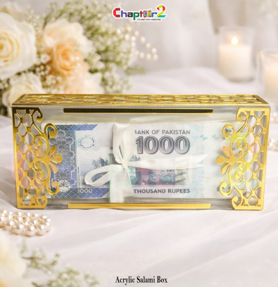 Luxury Acrylic Salami Box with Gold Frame – Wedding Cash Gift Box / Eidi Money Holder (7.5×3.5 Inches)