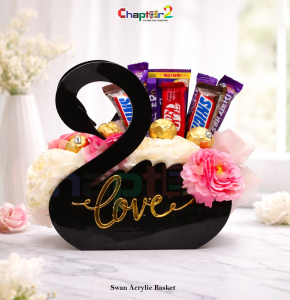 Swan Shape Acrylic Gift Basket 9x8.5 Inches – Luxury Chocolate & Flower Hamper Box, Romantic Gift Basket in Pakistan