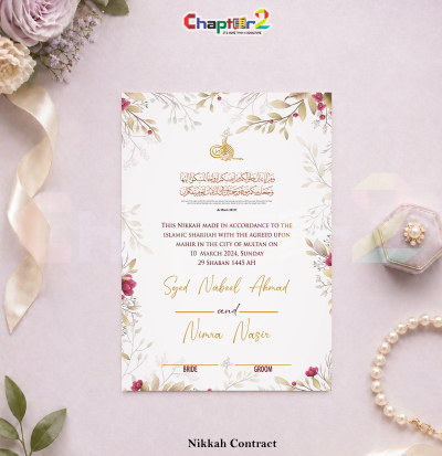 Customized Elegant Floral Nikkah Contract with Frame – Islamic Marriage Certificate for Bride & Groom