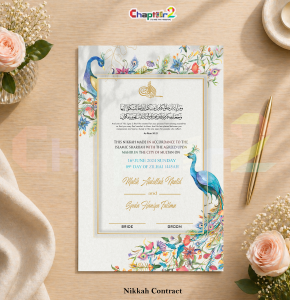 Customized Royal Peacock Nikkah Contract with Frame – Luxury Islamic Marriage Certificate for Bride & Groom 💍