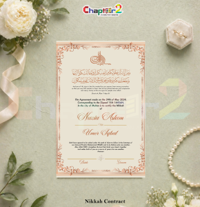 Customized Elegant Rose Gold Islamic Nikkah Contract with Frame – Premium Personalized Marriage Certificate for Bride & Groom 💍