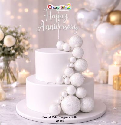 White Glitter Cake Decoration Balls Set – 20pcs Round Cake Topper Balls for Birthday, Wedding & Party Decor