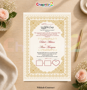 Personalized Royal Gold Nikkah Contract – Elegant Islamic Marriage Certificate with Ornate Arch Design ✨🕌