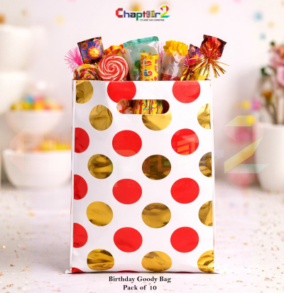 White Red & Gold Polka Dot Birthday Goody Bags Pack of 10 – 10 x 6.5 Inches Party Favor Bags