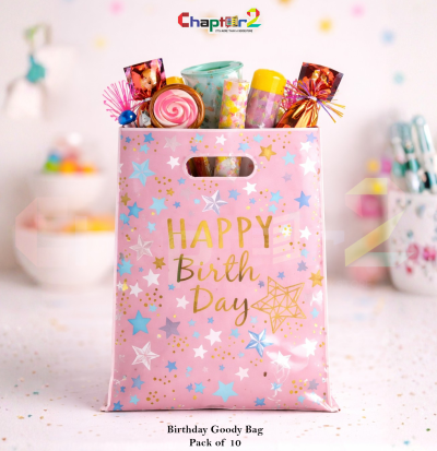 Pink Happy Birthday Star Goody Bags Pack of 10 – 10 x 6.5 Inches Party Favor Bags for Kids