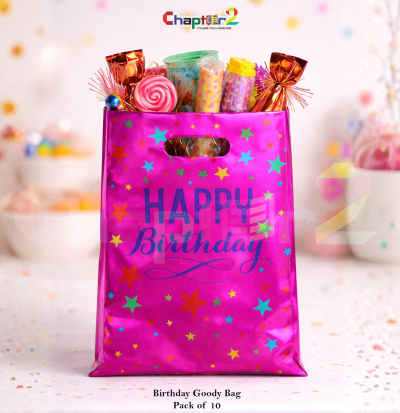 Pink Star Happy Birthday Goody Bags Pack of 10 – 10 x 6.5 Inches Party Favor Bags for Kids