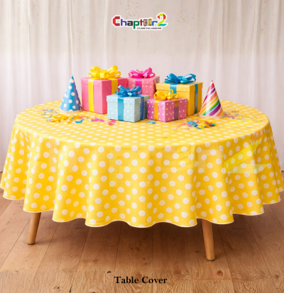 Yellow Polka Dot Round Table Cover (6x3 Feet) – Disposable Party Table Cloth for Birthday & Events Pakistan