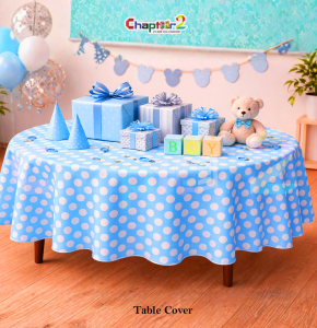 Blue Polka Dot Round Table Cover (6x3 Feet) – Baby Boy Birthday Party Table Cloth Pakistan